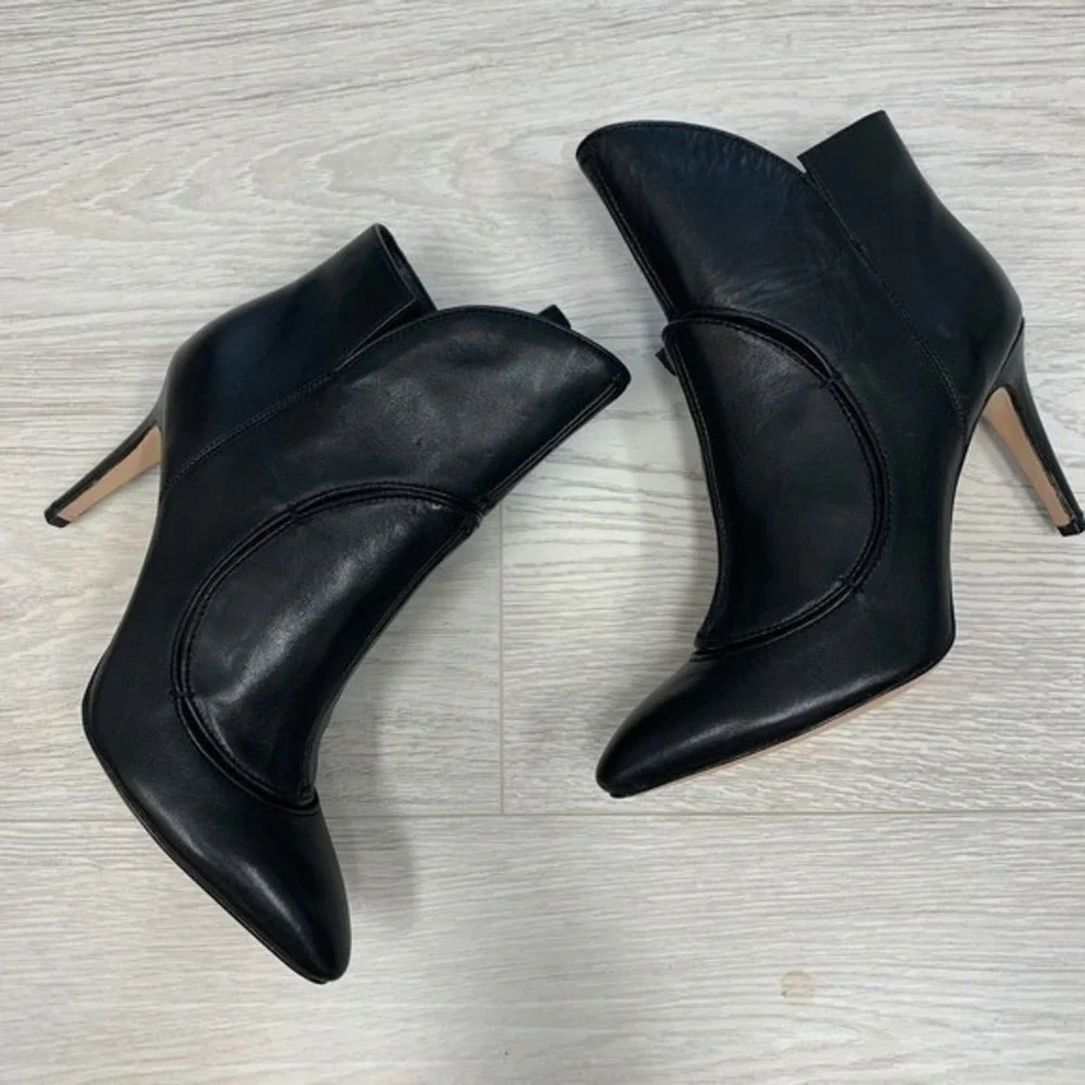 Camilla Skovgaard Black Leather Pointed Toe Stiletto Ankle Boots Size 36‎
